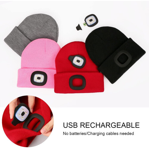 Morttic LED Beanie Cap Warm Knitted Winter Hat Light Grey 1