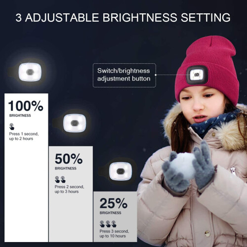 Morttic LED Beanie Cap Warm Knitted Winter Hat Light Grey 2