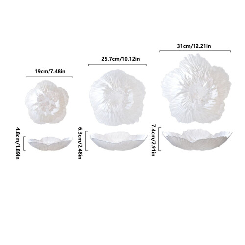 Flower Shape Fruit Plate Crystal Glass Pearlescent White 3 1