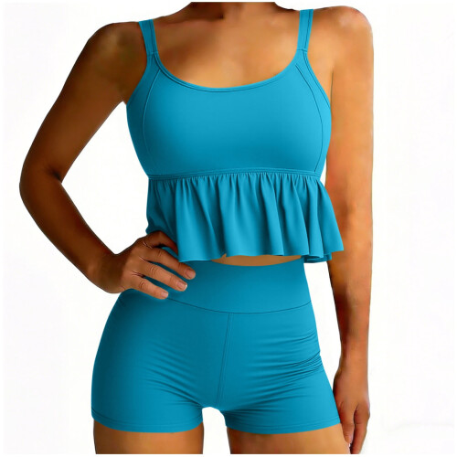 Costume da bagno tankini da donna con top corto e volant 2
