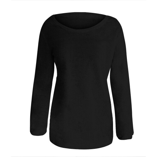 Women's fluffy fuzzy sweater solid color long sleeve round 2