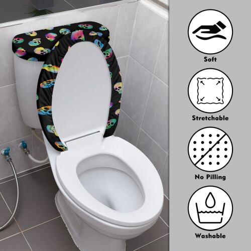 Totenkopf-Toilettensitzbezug-Set, bunt, elastisch, 2-teilig 2