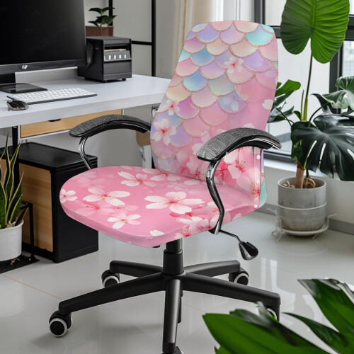 Housse de chaise de bureau rose à motif fleurs de cerisier 1