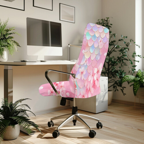 Housse de chaise de bureau rose à motif fleurs de cerisier 2