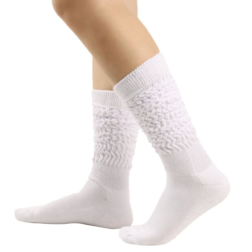 Calze da donna neon morbide, in cotone, al ginocchio, arricciate, 1 paio 2