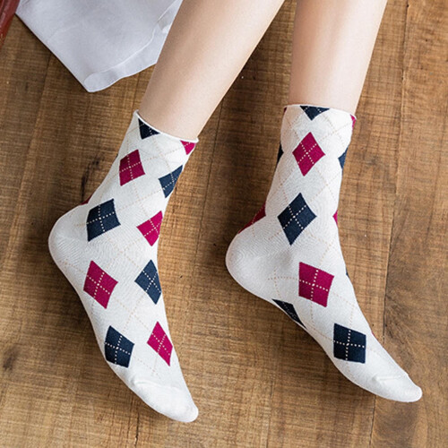 Damen-Baumwollsocken im Argyle-Muster, englischer Stil 2