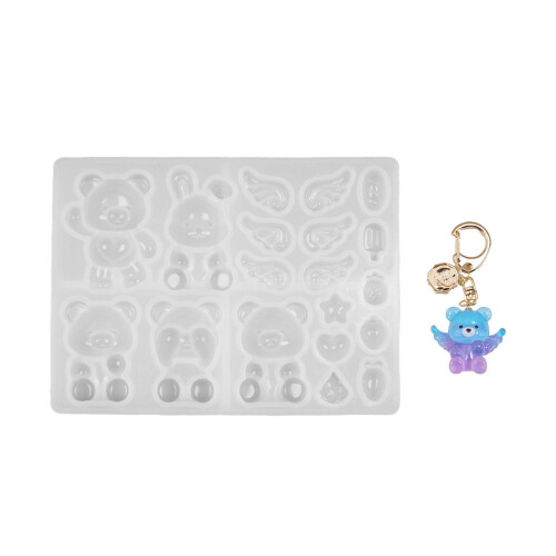 Molde de silicone para chaveiro de urso e coelho em resina (1 peça) 2