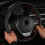 Hand-sewn leather steering wheel wrap brown embossed pattern 2