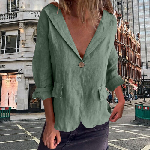 Damen-Leinenblazer, grün, leichte Freizeitjacke 1