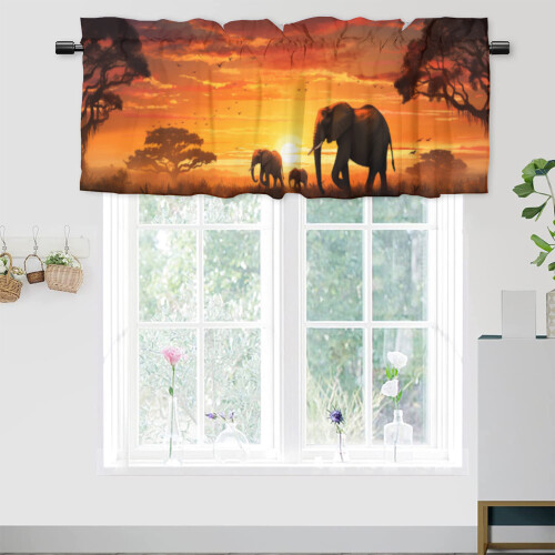 Cortina de Cozinha com Estampa de Elefante Africano, 54x18 polegadas (2 peças) 1