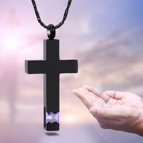 Crystal Cross Necklace for Ashes Keepsake with Birthstone 2