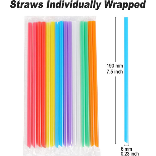 Canudos de plástico descartáveis coloridos, 7,5 polegadas x 0,23 polegadas, 400 unidades 1