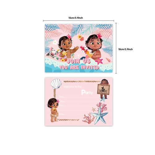 Σετ προσκλήσεων γενεθλίων με θέμα Baby Moana 12 τεμάχια 1