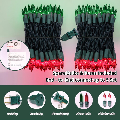 Christmas String Lights Red Green 200-Light 39.2ft 1