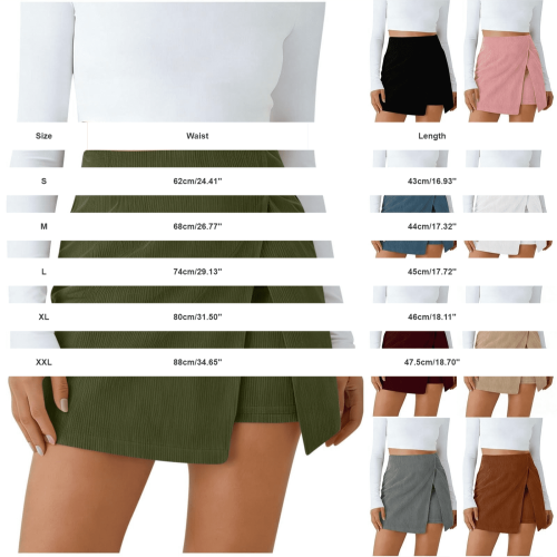 Damefløjlsnederdel med indbyggede shorts khaki L 2
