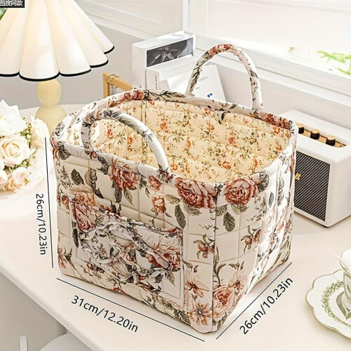 Boho Tyg Förvaringskorg Blommig Quiltad Hopfällbar Stor 1