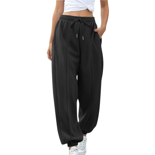 Damjoggingbyxor med hög midja i polyester med dragsko 1