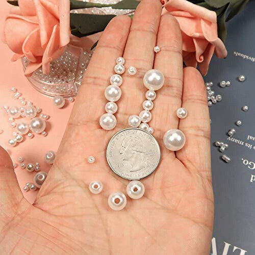 Pearl Beads White Round Acrylic 1248 pcs 3-10mm 1
