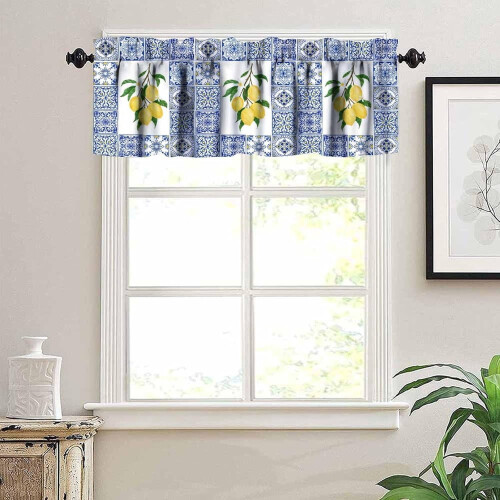 Lemon Window Valance Blue Tiles Design 54x18 inch 1