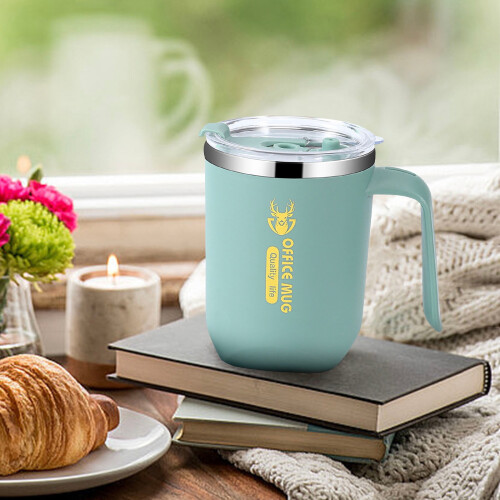 Caneca de café em aço inoxidável com tampa e isolamento de parede dupla. 1