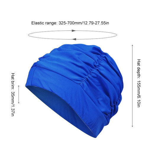 Swimming Cap for Women Large Size Blue Cloth Pleated 2