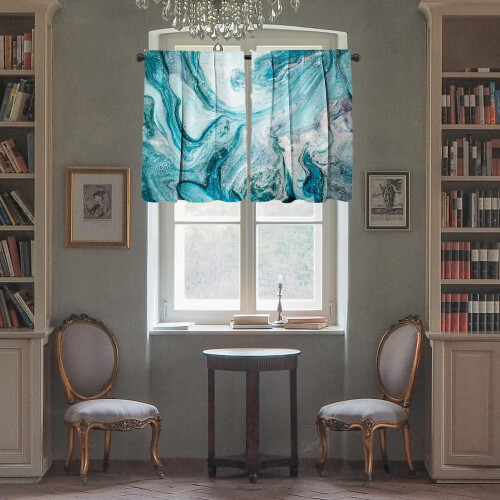 Blue Kitchen Curtains and Valances Set 3-Piece Rod Pocket 1