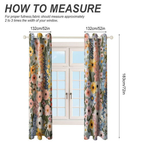 Floral Curtain Set Watercolor Design 2 Panels 1