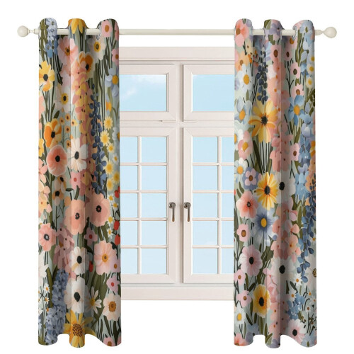 Floral Watercolor Curtain Set 2 Panels 2