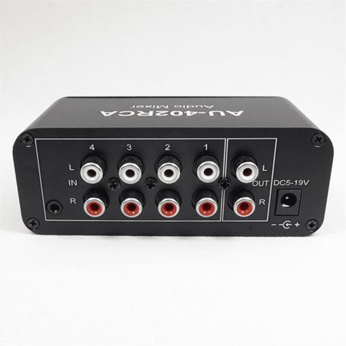 AU-402RCA Stereo Audio Mixer Multi-Channel Audio Source Reverberator Volume Control 3.5mm Headphone Driver 4 Input 1