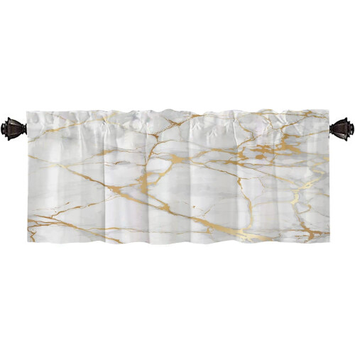 Abstract Kitchen Valance Curtains Gold White 52x18 in 2-Pack 1