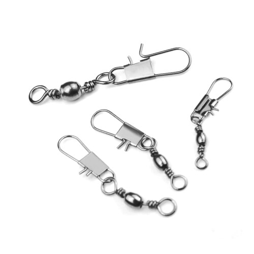 Fishing Rolling Barrel Swivel with Safety Snap 200Pcs 1