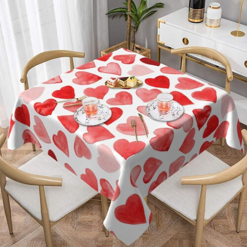 Nappe aquarelle Saint-Valentin 60x60 pouces Cœurs rouges 1