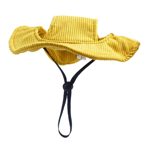 Dog Hat Sun Protection Adjustable Drawstring Yellow 1