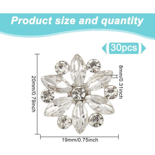 Clear Rhinestone Flower Buttons 20mm 30 pcs 1