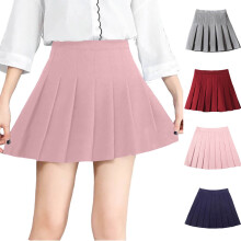 Girls' pleated school skirt gray elastic high waist 4-5