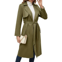 Gabardina Larga para Mujer Elegante Abrigo de Otoño e Invierno con Cinturón Verde S — ropa exterior mujer, abrigo ante