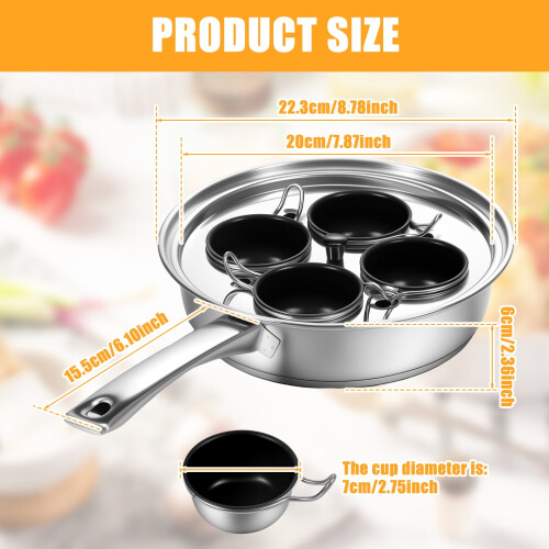 Stainless Steel Egg Poacher Pot 4-Cup Induction Compatible 1