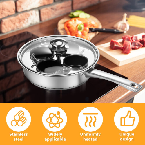Stainless Steel Egg Poacher Pot 4-Cup Induction Compatible 2