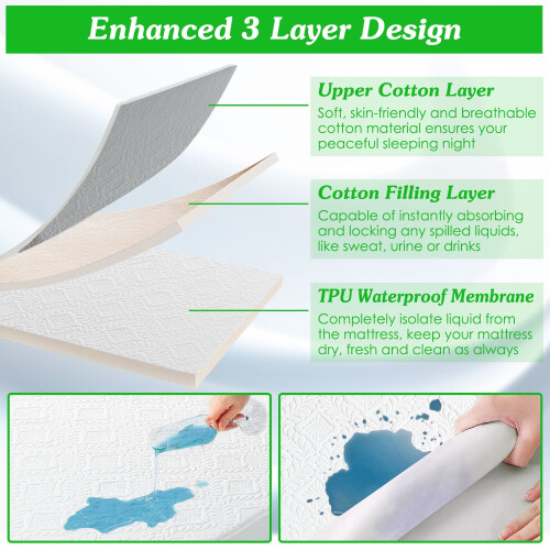 King Size Waterproof Mattress Protector Breathable Cooling 2