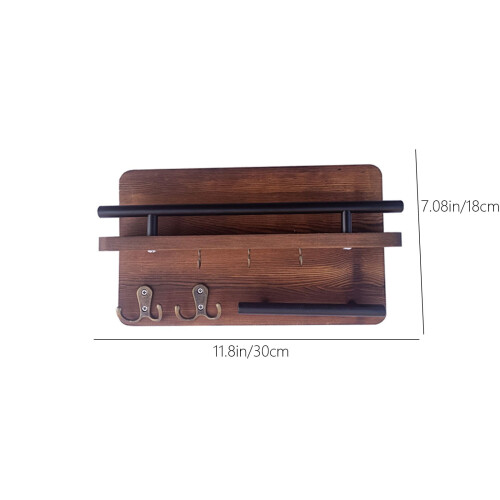 Wooden Wall-Mounted Key and Mail Holder with Hooks 2