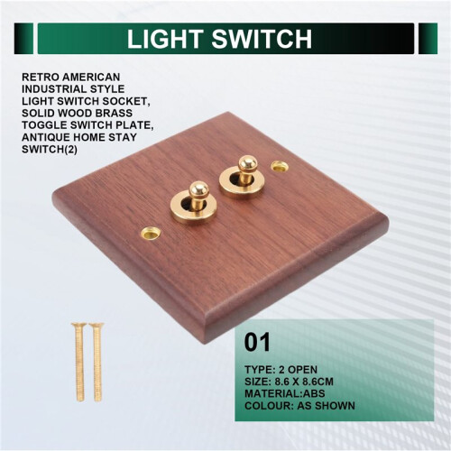 Retro American Industrial Style Light  Socket, Solid Wood Brass Toggle  Plate(2 Open) 1