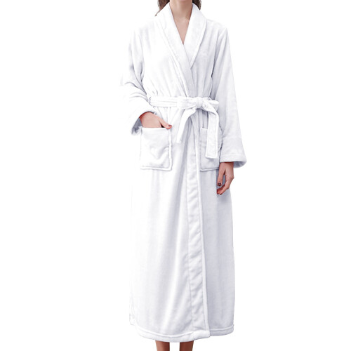 Women's Terry Cloth Bathrobe Double Pockets Soft Warm White 1
