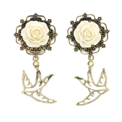 Vintage Sparrow Dangle Ear Tunnels White 16mm 1