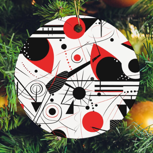 Ceramic Christmas Ornament Double-Sided Black Red Geometric 1