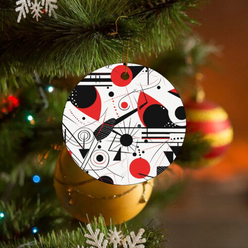 Ceramic Christmas Ornament Double-Sided Black Red Geometric 2