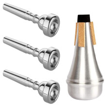 Conjunto de 4 peças de bocal para trompete nos tamanhos 3C5C7C, silenciador para trompete, ideal para iniciantes e exercícios.