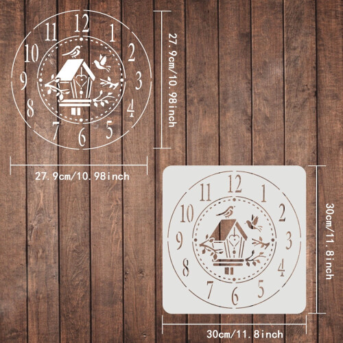 Reusable Clock Stencil 30x30cm Branches Bird House Numbers 1