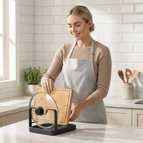 Heavy Duty Kitchen Pot Lid Storage Rack with Drip Tray and 2