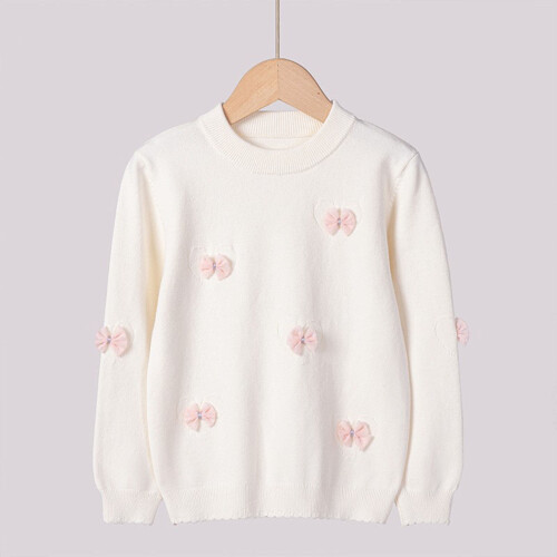 Girls Sweater Plain Crew Neck White Size 5-6T 1