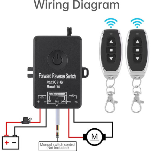 10A 5V-48V  Motor Wireless Forward Reverse Remote Control  Actuator Controller Winch Solenoid Relay Contactor 1